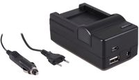 4-in-1 acculader voor Sony NP-FT1 accu - compact en licht - laden via stopcontact, auto, USB en Powerbank