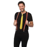 Carnaval verkleedset bretels en stropdas - regenboog - geel - volwassenen/unisex - feestkleding