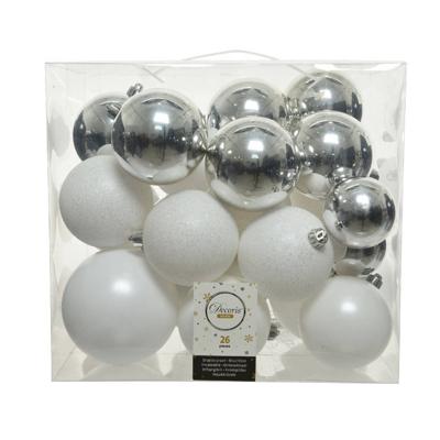 Decoris Kerstballen - 26x st - wit en zilver - 6, 8 en 10 cm - kunststof - Kerstbal Decoris Kerstballen - 26x st - wit en zilver - 6, 8 en 10 cm - kunststof - Kerstbal