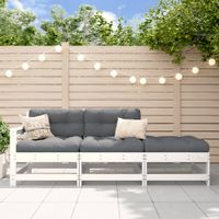 3-delige Loungeset met kussens massief hout wit - thumbnail