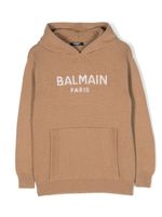 Balmain Kids hoodie à logo intarsia - Marron