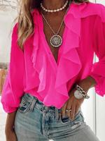 Loose Flouncing Plain Casual Blouse
