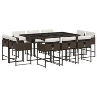 vidaXL 11-delige Tuinset met kussens poly rattan bruin, loungeset, loungeset tuin, tuinbankenset, tuintafel, loungeset buiten, tuinset lounge