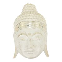 Houten Muurdecoratie Masker Boeddha Wit (37 x 20 x 8 cm)