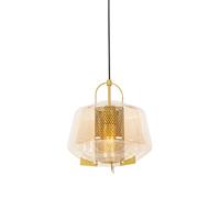 QAZQA - Art Deco Art deco hanglamp goud met amber glas 30 cm - Kevin | Woonkamer | Slaapkamer | Keuken - Glas Rond - E27 Geschikt voor LED - Max. 1 x 40 Watt
