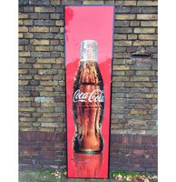 Coca-Cola Fles Metalen Straatbord Origineel Houten Frame 200 x 52 cm - thumbnail