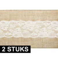 2x Bruiloft antiek thema versiering jute/kanten tafellopers 28 x 275 cm   -