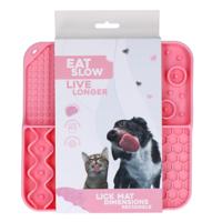 Eat Slow Live Longer Likmat - 21 x 21 cm - snuffelmat - anti-snuffelmat - slowfeeder - 100% siliconen - 4 patronen - vaatwasmachinebestendig - roze