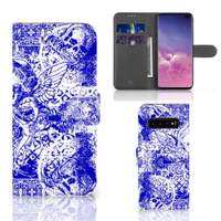 Telefoonhoesje met Naam Samsung Galaxy S10 Plus Angel Skull Blauw - thumbnail