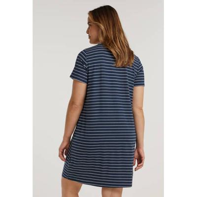 Zizzi gestreepte T-shirtjurk VFREJA donkerblauw/wit