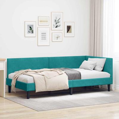 Hoekbedframe Turquoise 100 x 200 cm Fluweel en Engineered hout