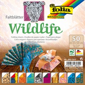 Vouwblaadjes Folia dubbelzijdig Wildlife 15x15cm 50vel