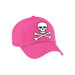 Foute party piraten verkleed pet / cap doodskop roze voor dames en heren   -