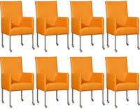 Set van 8 Oranje leren moderne eetkamerstoelen Spark - poot rond rvs met wiel - Toledo Leer Mandarin (oranje leer) - thumbnail