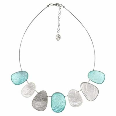 Halsketting met Capiz Schelp Wit/Aqua/Zilverkleurig Halsketting met Capiz Schelp Wit/Aqua/Zilverkleurig