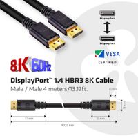 club3D CAC-1069B DisplayPort-kabel DisplayPort Aansluitkabel DisplayPort-stekker, DisplayPort-stekker 4.00 m Zwart 8K UHD - thumbnail