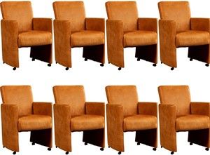 Set van 8 Cognac leren moderne eetkamerfauteuils Elegant - Kenia Leer Cognac (cognac leer)