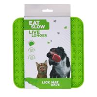 Eat Slow Live Longer Licking Mat Wave - 20 x 20 cm - Anti-snuffelmat - Slow Feeder - snuffelmat - 100% siliconen - Vaatwasmachinebestendig - Voor hond of kat - Groen