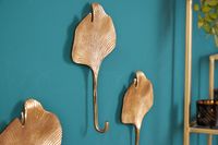 Decoratieve kapstokhaak set van 3 GINKGO 30cm goud handgemaakt metaal - 41783 - thumbnail