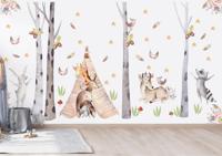 Muursticker - Bos Boho Dieren / Groot