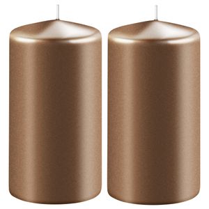 2x Metallic koperen cilinderkaarsen/stompkaarsen 6 x 10 cm 36 branduren