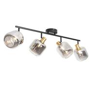QAZQA - Modern Plafondspot zwart met goud met smoke glas 4-lichts - Zuzanna | Woonkamer | Slaapkamer | Keuken - Glas Langwerpig - E14 Geschikt voor LED - Max. 4 x 25 Watt