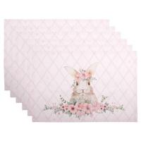 Clayre & Eef Placemats Set van 6 48x33 cm Roze Katoen Konijn