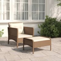 2-delige Loungeset met kussens poly rattan bruin - thumbnail