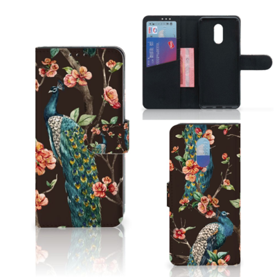 OnePlus 7 Telefoonhoesje met Pasjes Pauw met Bloemen OnePlus 7 Telefoonhoesje met Pasjes Pauw met Bloemen