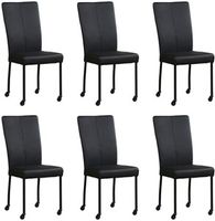 Set van 6 Zwarte leren moderne eetkamerstoelen Deal - poot vierkant zwart met wiel - Toledo Leer Nero (zwart leer) - thumbnail