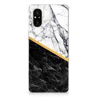 Sony Xperia 5 V TPU Siliconen Hoesje Marmer Wit Zwart - Origineel Cadeau Man