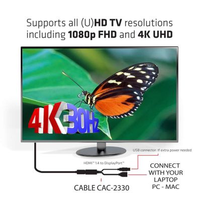 club3D CAC-2330 HDMI Adapter [1x HDMI-stekker - 1x DisplayPort bus] Zwart