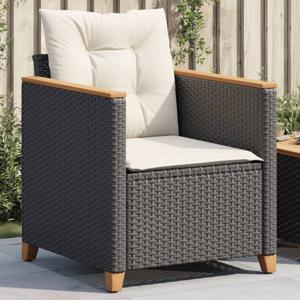 Tuinstoel met kussens poly rattan zwart