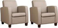 Set van 2 Bruine leren landelijke fauteuils Joy - poot hout bruin - Toledo Leer Khaki (bruin leer) - thumbnail