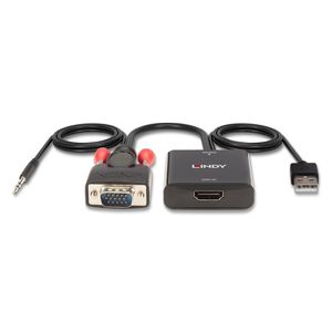 LINDY VGA Adapter [1x VGA-stekker, Jackplug male 3,5 mm - 1x HDMI-bus, USB 3.2 Gen 1 bus A (USB 3.0)] 38284