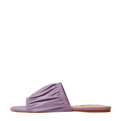 Mango gesmockte leren slippers lila
