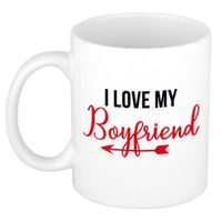 I love my boyfriend cadeau koffiemok / theebeker wit met pijl 300 ml - thumbnail