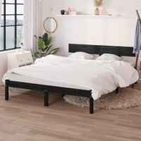 Bedframe massief grenenhout zwart 140x190 cm - thumbnail