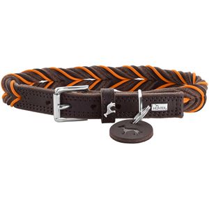 Hunter Solid Education Bruin, Oranje Leer S-M Hond Standaard halsband