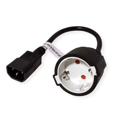 VALUE stroomkabel, C14 connector naar CEE7/3 female, max 10A (2300W), for UPS only, zwart, 0,3 m