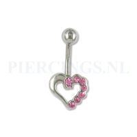 Navelpiercing open hart roze - thumbnail