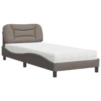 vidaXL Bed met matras stof taupe 80x200 cm, bedframe, bed, enkel bed, bedframes, bedbodem, stoffen bed, gewelfd bedframe, gewelfd stoffen bedframe