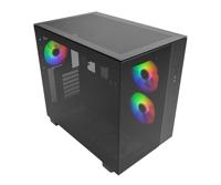 MONTECH King 65 PRO ATX Mid Tower Gaming PC-hoes, dubbele kamer, hoge luchtstroom gaaspanelen, ondersteunt RTX 40-serie, 3 vooraf geïnstalleerde ARGB-ventilatoren, gereedschapsvrije toegang, getint