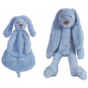 Kraamcadeau Rabbit Ritchie donker blauw Happy Horse knuffeldoekje en knuffel konijntje   -