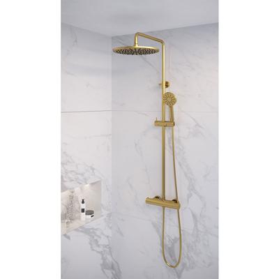 Doucheset Brauer Gold Edition Opbouw Rond Geborsteld Goud PVD 30cm Thermostaatkraan Glijstang Regendouche Handdouche