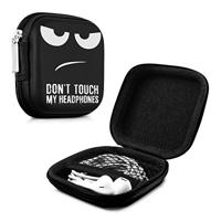 kwmobile Tasje voor oordopjes - Beschermhoes voor oordoppen - Etui voor oordopjes - Harde case in wit/zwart/zwart - Don't Touch My Headphones