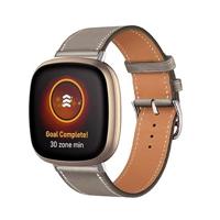 By Qubix - Compatible met Fitbit Versa 3/4 & Sense 1/2 leren bandje - Grijsbruin - Compatible fitbit bandje