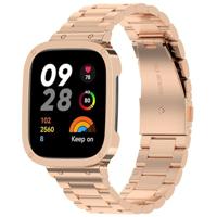 By Qubix - Stalen schakelband met case - Rosé/champagne goud - Xiaomi Redmi Watch 3