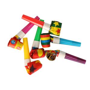 Faram Party Blaas toeters - roltongen party toetertjes - 6x stuks - Mix kleuren - papier   -