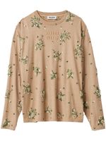 Miu Miu t-shirt en coton à appliqués fleurs - Tons neutres